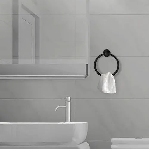 Vista 7 de Toallero, soporte para toallas de mano para montaje en pared, toallero, toalleros, accesorios de baño, percha redonda simple para toallas, acero