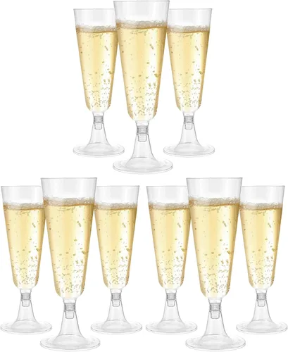 Vista 10 de Hedume Paquete de 100 copas de champán, copas de champán desechables de plástico transparente de 5 onzas, juego de flauta de tostado para mimosas