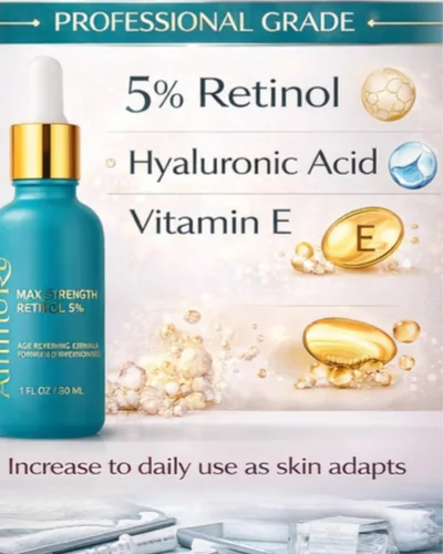 Vista 3 de Ammuri Suero de retinol al 5% (máx), suero de retinol de alta resistencia para la cara, fórmula antienvejecimiento, suero facial para mujeres