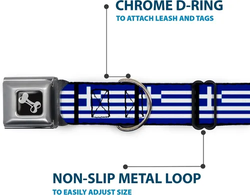 Vista 5 de Buckle-Down Collar de perro con hebilla de cinturón de seguridad, banderas de Grecia, 1 pulgada de ancho, se adapta a cuello de 9 a 15 pulgadas