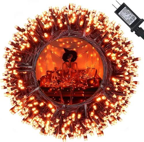 Vista 10 de Luces de Halloween - Tira de luces naranjas, verdes y moradas con 8 modos, guirnalda resistente al agua de 82 pies con 200 luces LED para decoración