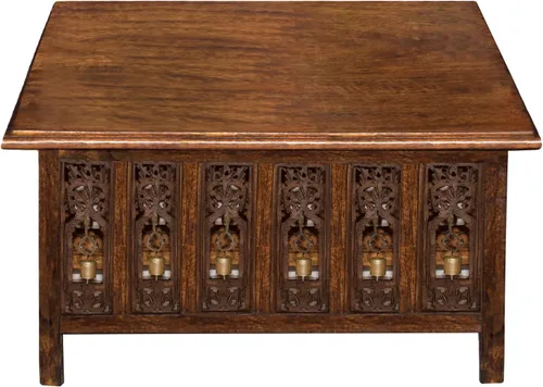 Vista 8 de COTTON CRAFT Mesa de centro de madera maciza, mesa central tallada a mano con patas plegables, mesa decorativa para sala de estar, espacios