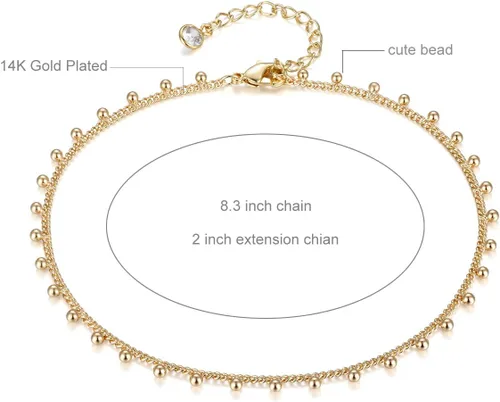 Vista 5 de LOYATA - Tobillera delicada bañada en oro de 14 quilates para mujeres, con pequeña cruz de circonia cúbica blanca y borlas bonita joyería