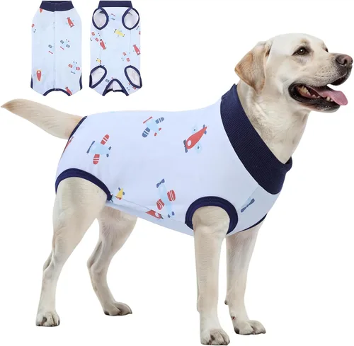 Vista 26 de SAWMONG Traje de recuperación para perros, hembras y machos, transpirable, traje corporal para perro después de una cirugía, esterilización Avión
