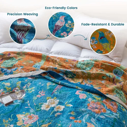 Vista 255 de MSGKV - Manta bohemia/primaveral de algodón para sofá y sala de estar, de gasa acogedora, de 50 x 60 pulgadas 50"x60" Cotton Throw, Woven Bird