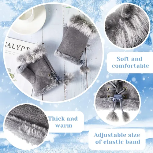 Vista 3 de 2 Pairs Women Fur Fingerless Gloves Winter Rabbit Fur Half finger Mittens for Women Girls Teen Working Writing