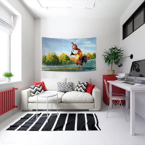 Vista 5 de Póster Divertido de Bandera de Pollo, Bandera de Pared Duradera para Cueva del Hombre con 4 Ojales de Latón, Tapiz de 3 x 5 Pies para Decoración