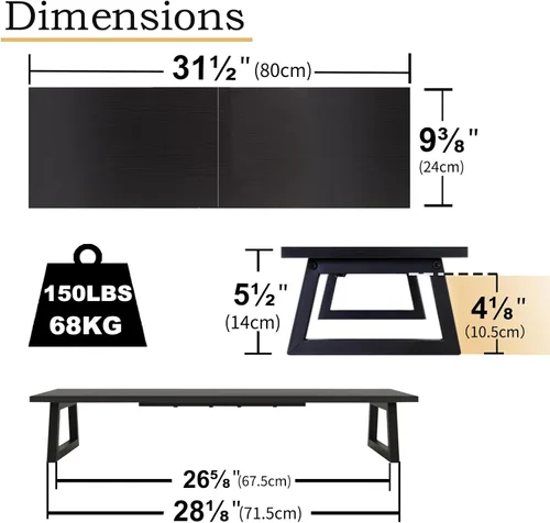 Vista 4 de TEAMIX Elevador de monitor doble de 31.5 pulgadas, soporte largo negro para monitor, soporte de TV ancho para 2 monitores, soporte de escritorio