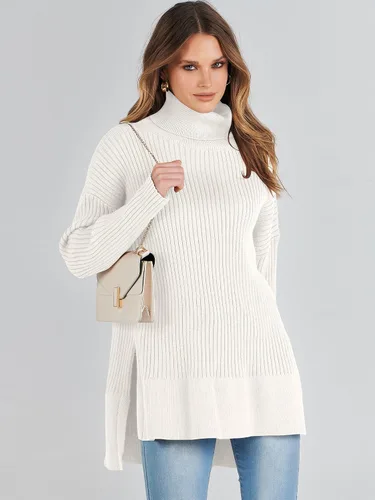 Vista 6 de ANRABESS Suéter de cuello alto de gran tamaño para mujer 2023, suéter de punto acanalado de moda para otoño
