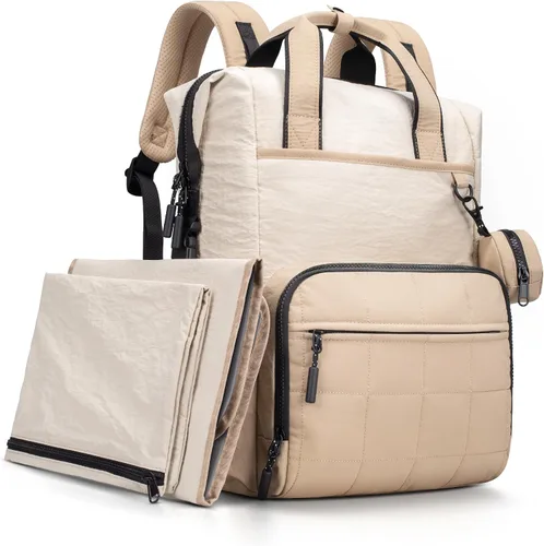 Vista 11 de VONAL Mochila de pañales, bolsas de pañales para bebés ligeras, bolsa de pañales grande para viajes con cambiador, mochila de pañales negra