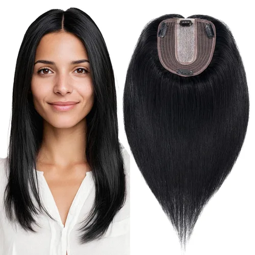 Vista 11 de MY-LADY Extensiones de cabello humano para mujeres, cabello real humano delgado, base de seda de 10 * 12 cm, con encaje, 130% de densidad, con clip
