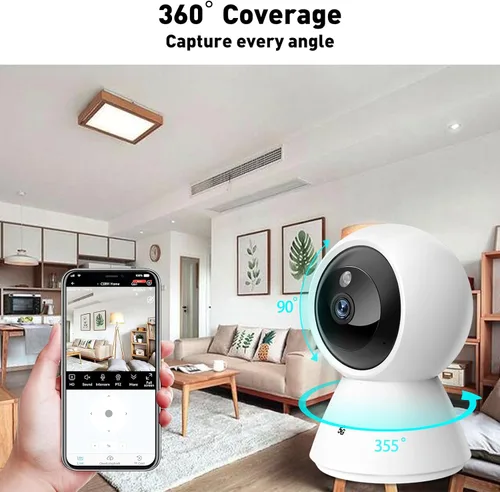 Vista 3 de BJR Cámara de seguridad para interiores 2K HD, cámara para mascotas panorámica/inclinación de 360° con WiFi de doble banda (5G y 2.4G), seguimiento