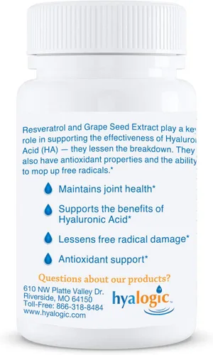 Vista 3 de Hyalogic Resveratrol 30 Cápsulas - Suplemento para articulaciones con extracto de semilla de uva - Suministro para 30 días
