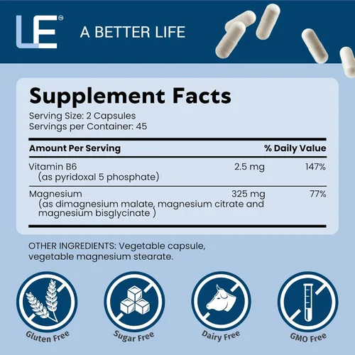 Vista 7 de Life Enhancement Complejo de magnesio ultra triple – 325 mg – con B6, glicinato, malato y citrato – Suplemento de magnesio mejora el sueño