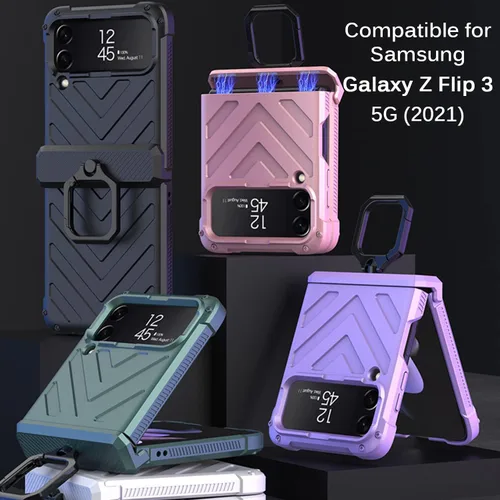 Vista 6 de Miimall Funda compatible con Galaxy Z Flip 3, Samsung Z Flip 3, soporte de anillo ultra protector a prueba de golpes, carcasa duradera para Galaxy Z