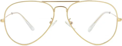 Vista 3 de JOVAKIT Lentes de aviador transparentes para mujeres y hombres, lentes sin receta, lentes de bloqueo de luz azul, marco de metal