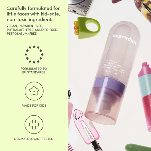Vista 3 de Evereden Happy Face DUO Barbie Edition y juego de niebla hidratante multivitamínica: lavado y crema facial para niños con múltiples vitaminas, spray