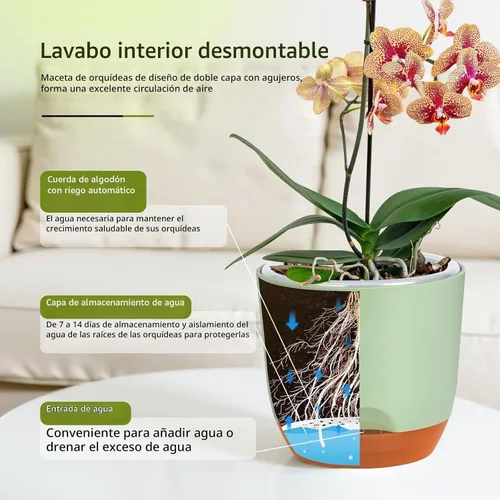 Vista 4 de QCQHDU Macetas de orquídeas de 7.2 pulgadas con agujeros para trasplantar, macetas de plástico de doble capa con riego automático para plantas