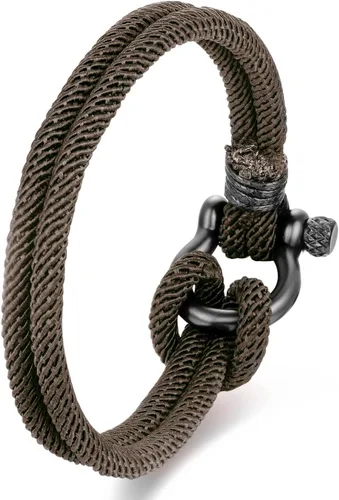 Vista 12 de Pulsera náutica de marinero con cierre de cuerda, brazalete de acero con tornillo de acero y grilletes de anclaje marino, dos filas