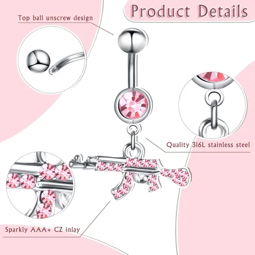 Vista 2 de Junkin 20 piercings colgantes para ombligo de acero quirúrgico 316L, circonita cúbica, piercing para el cuerpo, 20 unidades, 0.49 oz