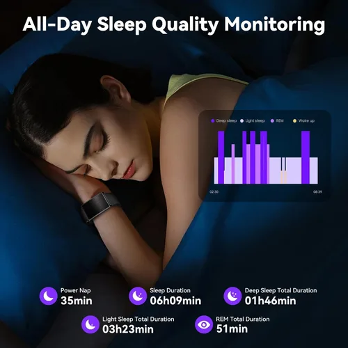 Vista 3 de Pulsera inteligente para hombres y mujeres, rastreadores de actividad y salud con batería de 60 días, frecuencia cardíaca continua 24/7, presión
