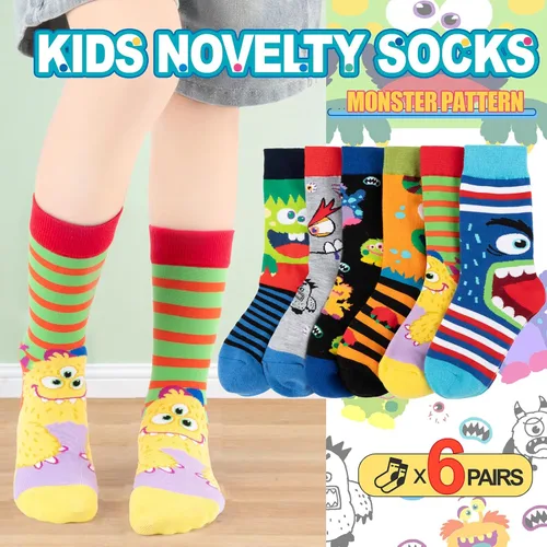 Vista 4 de Dsia Zamur Calcetines para niños y niñas, paquete de 4 a 6 unidades + caja de regalo, novedosos calcetines de pantorrilla coloridos para adolescentes
