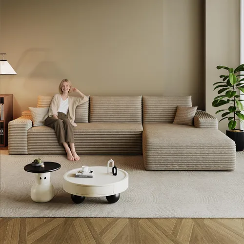 Vista 28 de Sofá modular en forma de L de 96 pulgadas con diván, moderno y cómodo sofá de pana para sala de estar, sofá de espuma viscoelástica, no requiere