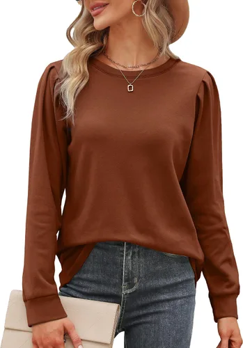 Vista 2 de Geifa Sudaderas para mujer, cuello redondo, manga abombada, suéteres ligeros