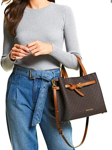 Vista 2 de Michael Kors Emilia Lg Triple Compartimento Signature Marrón Mk Satchel, Marrón