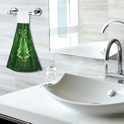 Vista 7 de Fondo verde con árbol de Navidad, toallas de cocina colgantes, 2 piezas, toallas de baño de mano, toallas de cocina, toalla de corbata, paños de té