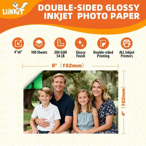 Vista 2 de Uinkit Papel fotográfico brillante de doble cara 4x6 54lb para tinta de color 200Gsm Paquete de valor a granel para imprimir imágenes 4x6 9.5Mil