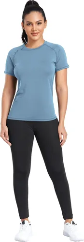 Vista 4 de TELALEO 4 Pack Women's Compression Shirt LongShort Sleeve Performance Workout Baselayer Athletic Top Gym Sports Gear