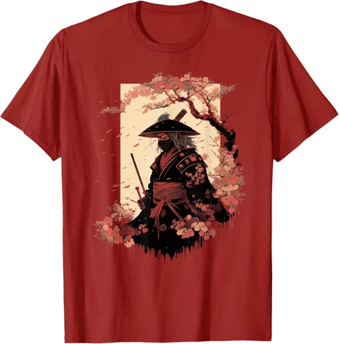 Vista 43 de Camiseta estética vintage samurái de arte japonés samurái retro cereza, Negro