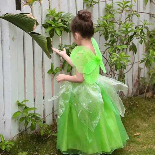 Vista 4 de Disfraz de princesa de hadas para niños y niñas con alas de hadas verdes Halloween cosplay fiesta de cumpleaños