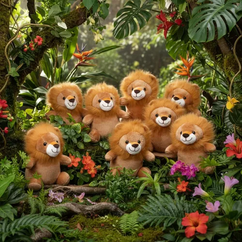 Vista 8 de Arrowbash 8 juguetes de peluche de leones de 9 pulgadas, a granel, regalo de fiesta de león, juguetes de peluche para niños y niñas, recuerdos
