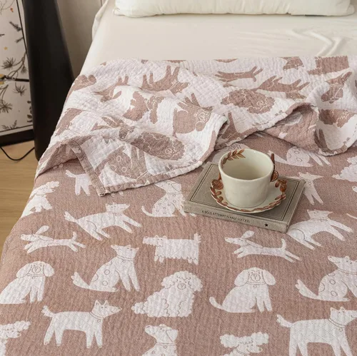 Vista 4 de MEJU Manta ligera de muselina marrón para perros, cachorros, para niños, para cama, sofá, 100% algodón peinado, de 3 capas, suave y cálida