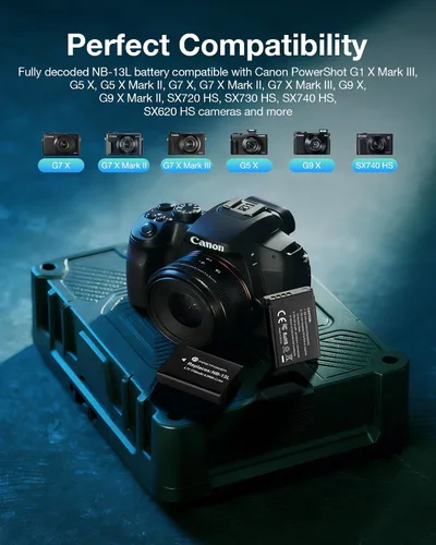 Vista 2 de FirstPower Kit de cargador de batería NB-13L para Canon PowerShot G7X Mark Estuche de batería y cargador NB-13L