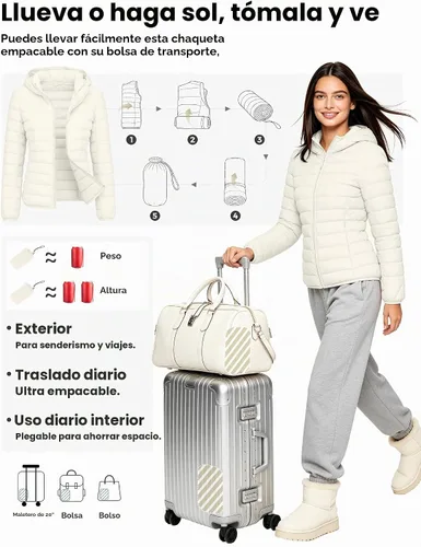 Vista 5 de Wantdo - Chaqueta de plumón corto con capucha para mujer Beige