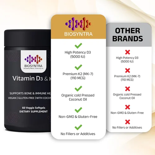Vista 6 de Vitamina D3+K2 con aceite de coco, vitamina D vegana de 5,000 UI y MK7 Vitamina K 110mcg para apoyo óseo, corazón e inmunológico, sin OMG, probado