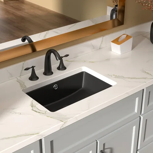 Vista 11 de Lordear Fregadero de baño de 18 x 12 pulgadas para empotrar bajo encimera, fregaderos de tocador rectangulares de cerámica de porcelana blanca pura