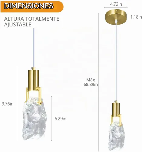 Vista 5 de Modernas luces colgantes doradas para isla de cocina, lámpara colgante de cristal irregular transparente, mini luces colgantes LED para cocina