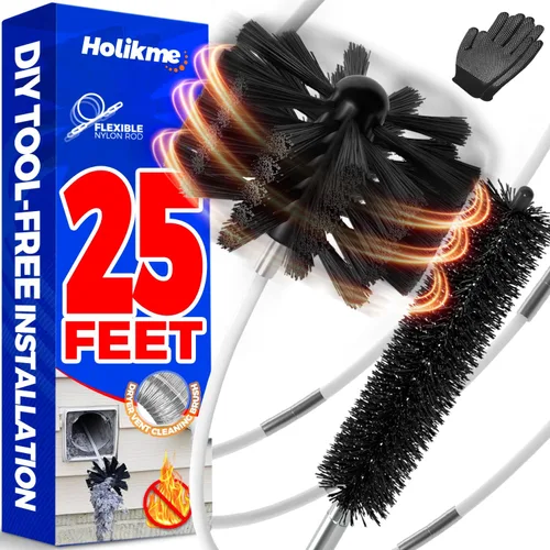 Vista 6 de Holikme Kit de limpiador de ventilación de secadora de 30 pies, cepillo flexible para pelusa con accesorio de taladro, cepillos de chimenea que se