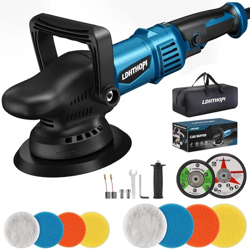 Vista 10 de LDHTHOPI Pulidora de doble acción, 980W 5/6 Pulgadas, 9MM, pulidora orbital aleatoria de 980W para detalles de automóviles, 2800-5800RPM, pulidora
