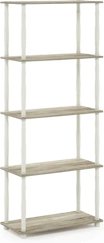 Vista 55 de Furinno Turn-N-Tube - Estantes de almacenamiento, estante para libros de 3 niveles, estante esquinero, estantes abiertos sin herramientas