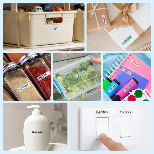 Vista 8 de Phomemo Labels D30 - Cinta de etiquetas autoadhesivas, etiquetas maestras de impresión negra sobre transparente, papel térmico autoadhesivo, 0.472 x