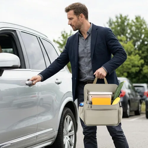 Vista 7 de Viaviat Organizador de asiento delantero para tapicería de automóvil, bolsa de almacenamiento de cuero para asiento de pasajero, organizador grande