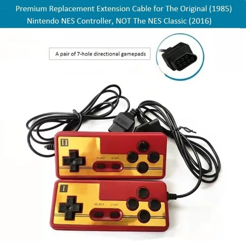 Vista 3 de Paquete de 2 cables de extensión para mando original Nintendo NES 7P, 5.9ft, color negro