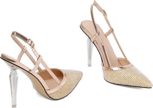 Vista 3 de Joseywade Zapatos de tacón alto transparente para mujer, tacones de aguja altos transparentes de 4 pulgadas, tacones con tiras puntiagudas