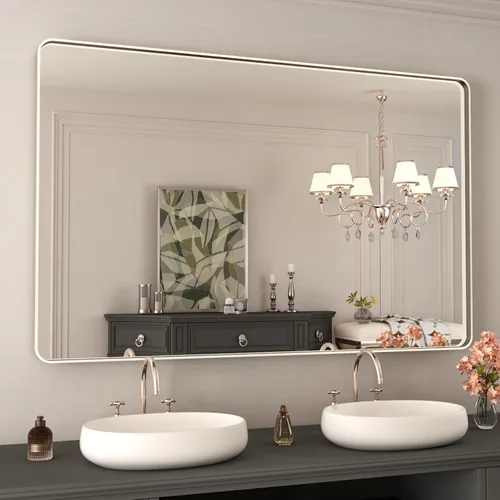 Vista 51 de WEER - Espejo de baño con luces LED, 50x70cm, espejo de tocador montado en la pared, 3 colores regulables, almohadilla antiempañante retroiluminada