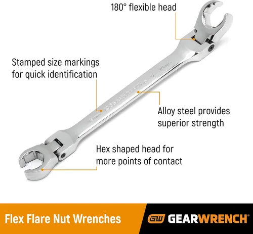 Vista 2 de GEARWRENCH 5 piezas, juego de llaves de tuerca cónica de cabeza flexible, SAE - 81910